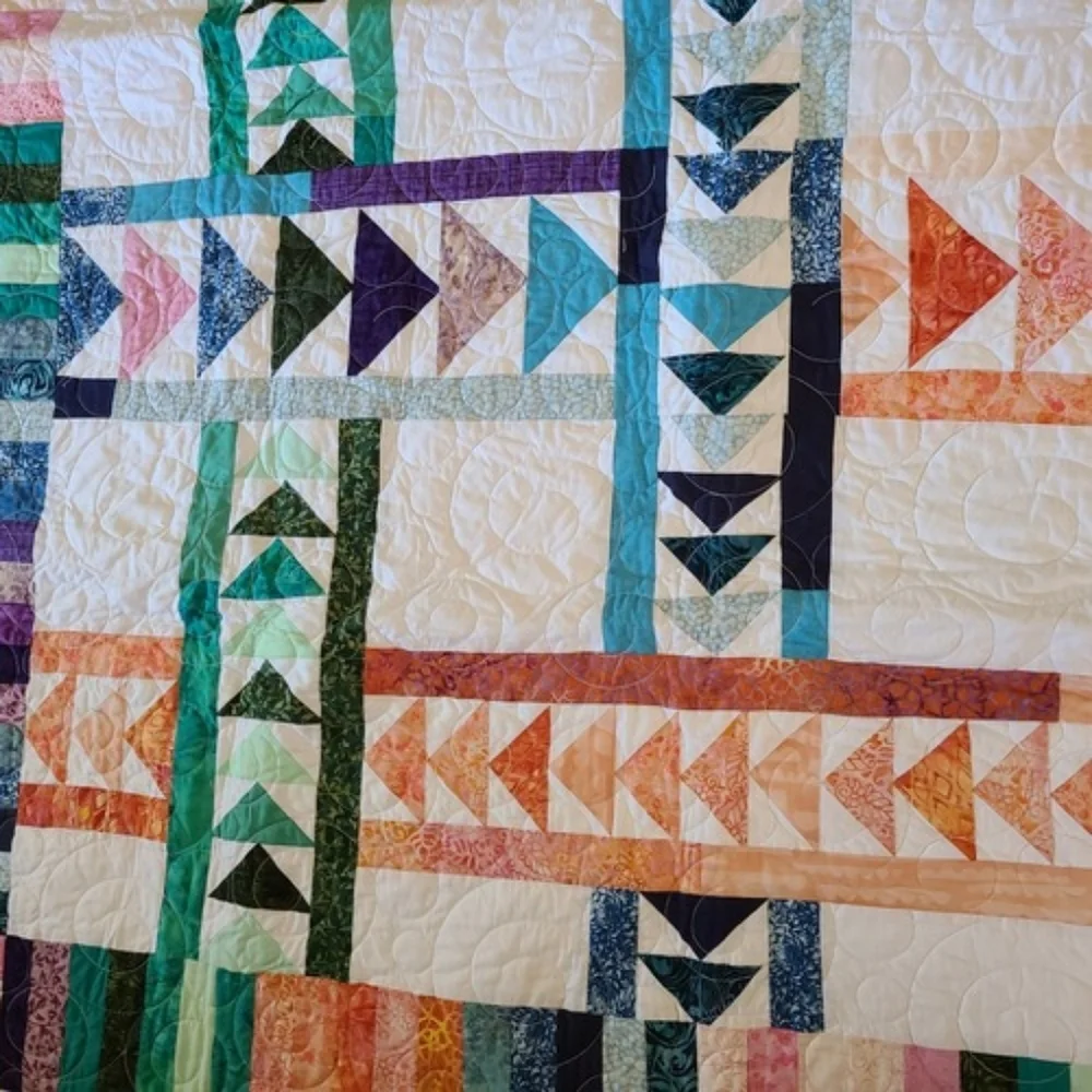 Handmade quilt arrows triangles and stripes multicolor cotton approx 57